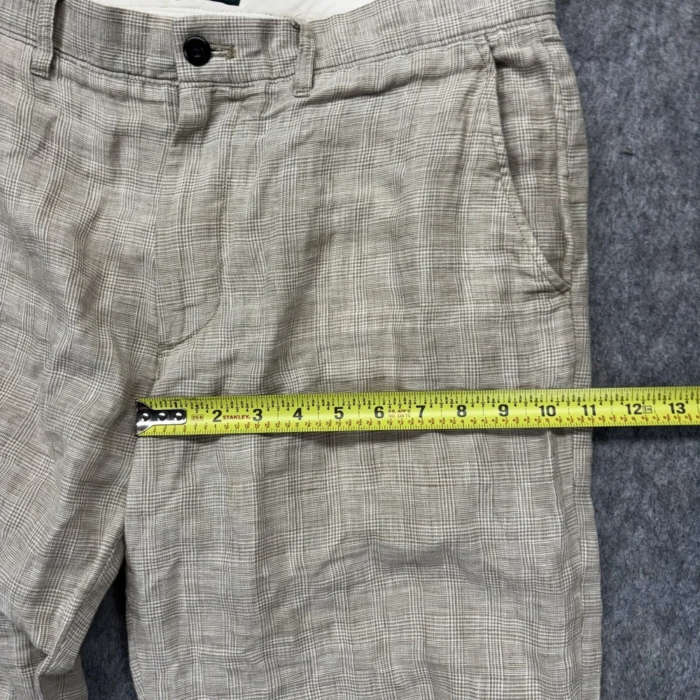 J Crew Oarsman Linen Pants Men's 34x30 Glen Plaid Tan Lightweight